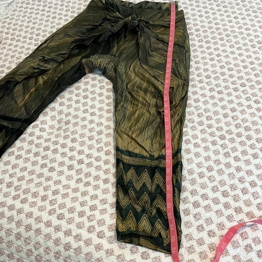 Anthro Silk Harem Pants Gold Black Knot Front Euro Statement XS